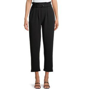 No Boundaries Juniors’ High Rise Paperbag Pants with D-Ring Belt, Black, L/G